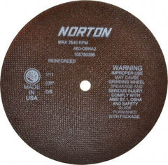 Norton - 8" 60 Grit Aluminum Oxide Cutoff Wheel - 0.035" Thick, 1/2" Arbor, 7,640 Max RPM, Use with Stationary Grinders - Exact Tool & Supply