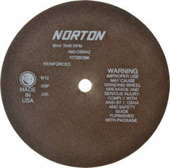 Norton - 8" 60 Grit Aluminum Oxide Cutoff Wheel - 0.035" Thick, 5/8" Arbor, 7,640 Max RPM, Use with Circular Saws - Exact Tool & Supply