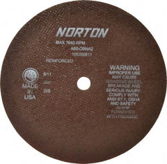 Norton - 8" 60 Grit Aluminum Oxide Cutoff Wheel - 0.06" Thick, 5/8" Arbor, 7,640 Max RPM, Use with Circular Saws - Exact Tool & Supply