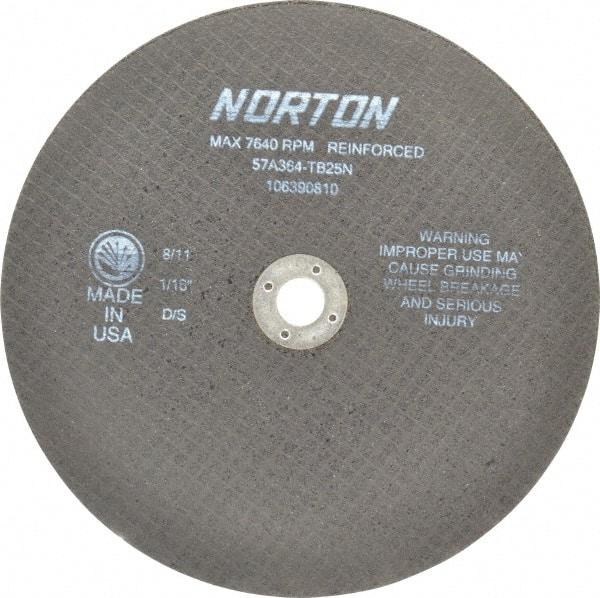 Norton - 8" 36 Grit Aluminum Oxide Cutoff Wheel - 1/16" Thick, 5/8" Arbor, 7,640 Max RPM, Use with Circular Saws - Exact Tool & Supply