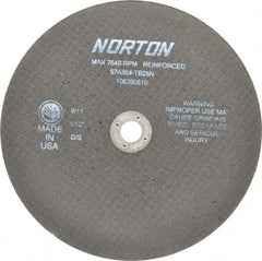 Norton - 8" 36 Grit Aluminum Oxide Cutoff Wheel - 1/16" Thick, 5/8" Arbor, 7,640 Max RPM, Use with Circular Saws - Exact Tool & Supply