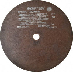 Norton - 12" 60 Grit Aluminum Oxide Cutoff Wheel - 0.06" Thick, 1" Arbor, 5,095 Max RPM, Use with Stationary Grinders - Exact Tool & Supply