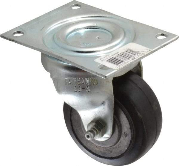 Fairbanks - 3" Diam x 1-3/8" Wide x 4" OAH Top Plate Mount Swivel Caster - Rubber, 170 Lb Capacity, Roller Bearing, 3-1/8 x 4-1/8" Plate - Exact Tool & Supply