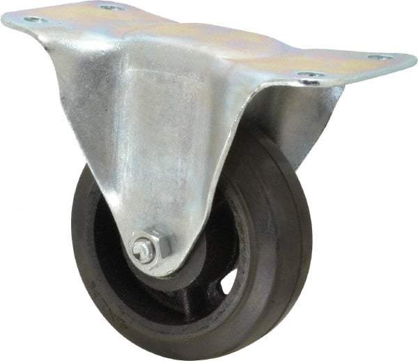 Fairbanks - 4" Diam x 1-1/2" Wide x 5-1/4" OAH Top Plate Mount Rigid Caster - Rubber, 200 Lb Capacity, Roller Bearing, 3-1/4 x 6-1/4" Plate - Exact Tool & Supply