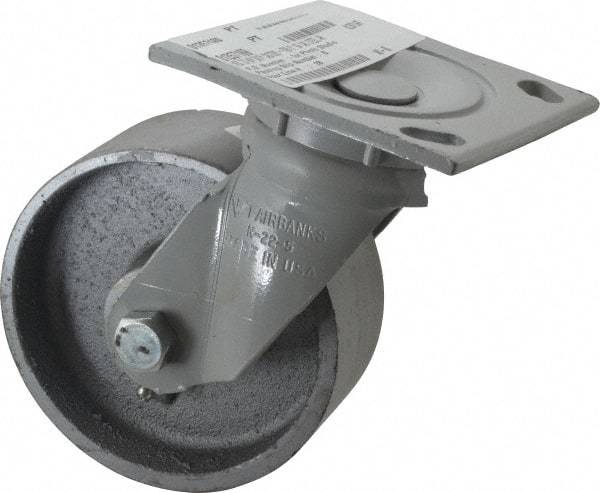 Fairbanks - 5" Diam x 2" Wide x 6-1/2" OAH Top Plate Mount Swivel Caster - Semi-Steel, 1,000 Lb Capacity, Roller Bearing, 4 x 4-1/2" Plate - Exact Tool & Supply