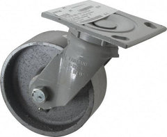 Fairbanks - 5" Diam x 2" Wide x 6-1/2" OAH Top Plate Mount Swivel Caster - Semi-Steel, 1,000 Lb Capacity, Roller Bearing, 4 x 4-1/2" Plate - Exact Tool & Supply