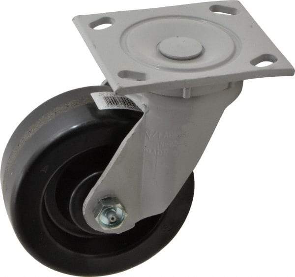 Fairbanks - 5" Diam x 2" Wide x 6-1/2" OAH Top Plate Mount Swivel Caster - Phenolic, 1,000 Lb Capacity, Roller Bearing, 4 x 4-1/2" Plate - Exact Tool & Supply