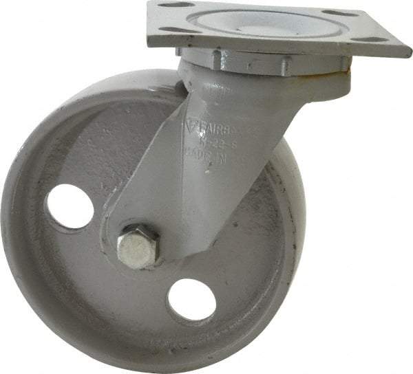 Fairbanks - 6" Diam x 2" Wide x 7-1/4" OAH Top Plate Mount Swivel Caster - Semi-Steel, 1,200 Lb Capacity, Roller Bearing, 4 x 4-1/2" Plate - Exact Tool & Supply