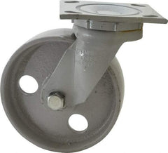 Fairbanks - 6" Diam x 2" Wide x 7-1/4" OAH Top Plate Mount Swivel Caster - Semi-Steel, 1,200 Lb Capacity, Roller Bearing, 4 x 4-1/2" Plate - Exact Tool & Supply