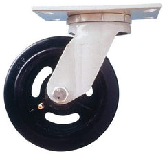 Fairbanks - 6" Diam x 2" Wide x 7-1/4" OAH Top Plate Mount Swivel Caster - Rubber, 410 Lb Capacity, Roller Bearing, 4-1/2 x 6-1/4" Plate - Exact Tool & Supply
