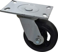Fairbanks - 5" Diam x 2" Wide x 9-1/2" OAH Top Plate Mount Swivel Caster - Rubber, 350 Lb Capacity, Roller Bearing, 4-1/2 x 6-1/4" Plate - Exact Tool & Supply