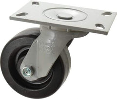 Fairbanks - 5" Diam x 2" Wide x 6-1/2" OAH Top Plate Mount Swivel Caster - Phenolic, 1,000 Lb Capacity, Roller Bearing, 4-1/2 x 6-1/4" Plate - Exact Tool & Supply