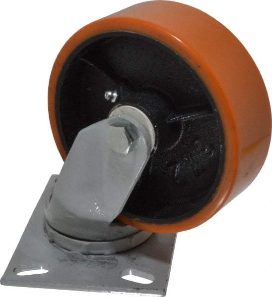 Fairbanks - 6" Diam x 2" Wide x 7-1/4" OAH Top Plate Mount Swivel Caster - Polyurethane, 1,000 Lb Capacity, Roller Bearing, 4-1/2 x 6-1/4" Plate - Exact Tool & Supply