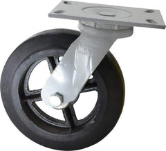 Fairbanks - 8" Diam x 2" Wide x 9-1/2" OAH Top Plate Mount Swivel Caster - Rubber, 500 Lb Capacity, Roller Bearing, 4-1/2 x 6-1/4" Plate - Exact Tool & Supply