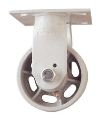 Fairbanks - 4" Diam x 2" Wide x 5-5/8" OAH Top Plate Mount Rigid Caster - Rubber, 600 Lb Capacity, Delrin Bearing, 4-1/2 x 6-1/4" Plate - Exact Tool & Supply