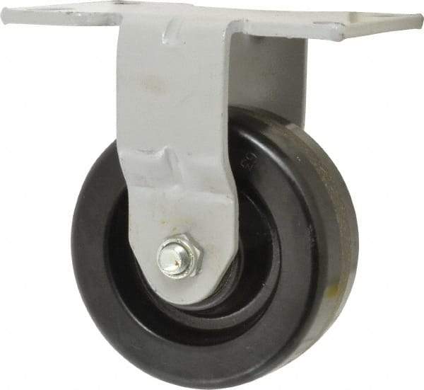 Fairbanks - 5" Diam x 2" Wide x 6-1/2" OAH Top Plate Mount Rigid Caster - Phenolic, 1,000 Lb Capacity, Roller Bearing, 4-1/2 x 6-1/4" Plate - Exact Tool & Supply