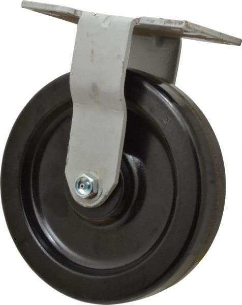 Fairbanks - 8" Diam x 2" Wide x 9-1/2" OAH Top Plate Mount Rigid Caster - Phenolic, 1,200 Lb Capacity, Roller Bearing, 4-1/2 x 6-1/4" Plate - Exact Tool & Supply