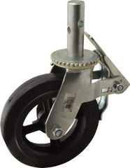 Fairbanks - 9-1/2" Diam x 2" Wide, Rubber Molded on 90 Durometer Swivel with Brake Double Braking Lock Design Caster - 500 Lb Capacity, Round Scaffold Stem Mount, Roller Bearing - Exact Tool & Supply