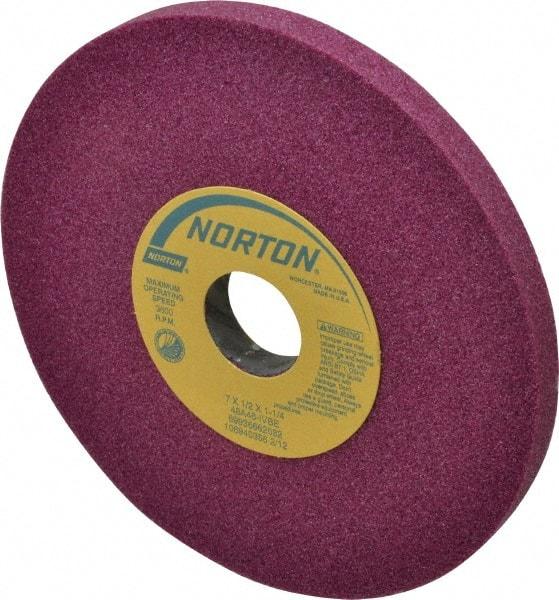 Norton - 7" Diam x 1-1/4" Hole x 1/2" Thick, I Hardness, 46 Grit Surface Grinding Wheel - Aluminum Oxide, Type 1, Coarse Grade, 3,600 Max RPM, Vitrified Bond, No Recess - Exact Tool & Supply