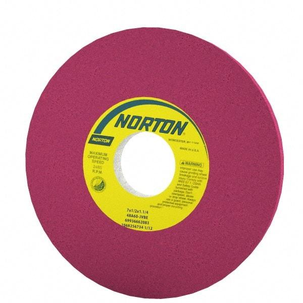 Norton - 7" Diam x 1-1/4" Hole x 1/2" Thick, J Hardness, 46 Grit Surface Grinding Wheel - Aluminum Oxide, Type 1, Coarse Grade, 3,600 Max RPM, Vitrified Bond, No Recess - Exact Tool & Supply
