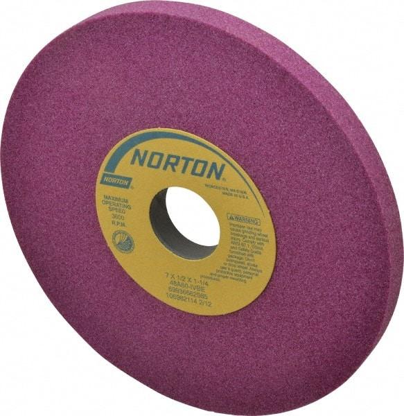 Norton - 7" Diam x 1-1/4" Hole x 1/2" Thick, I Hardness, 60 Grit Surface Grinding Wheel - Aluminum Oxide, Type 1, Medium Grade, 3,600 Max RPM, Vitrified Bond, No Recess - Exact Tool & Supply