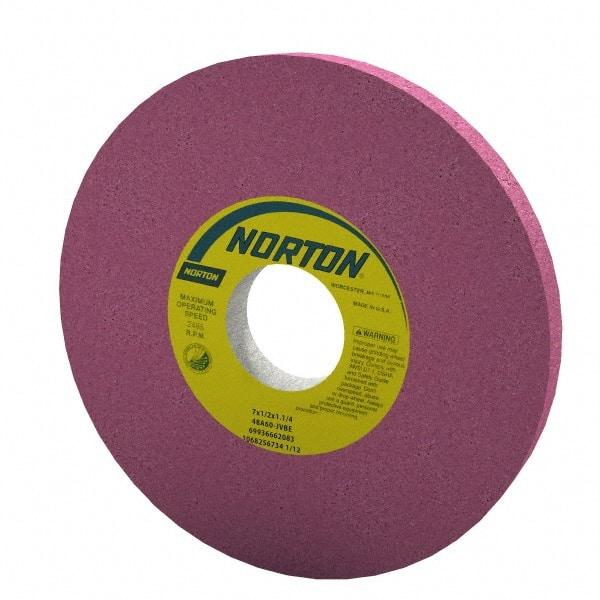 Norton - 7" Diam x 1-1/4" Hole x 1/2" Thick, J Hardness, 60 Grit Surface Grinding Wheel - Aluminum Oxide, Type 1, Medium Grade, 3,600 Max RPM, Vitrified Bond, No Recess - Exact Tool & Supply