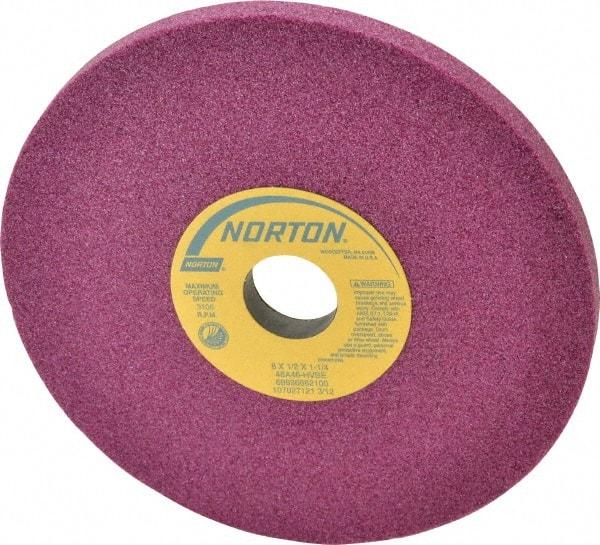 Norton - 8" Diam x 1-1/4" Hole x 1/2" Thick, H Hardness, 46 Grit Surface Grinding Wheel - Aluminum Oxide, Type 1, Coarse Grade, 3,600 Max RPM, Vitrified Bond, No Recess - Exact Tool & Supply