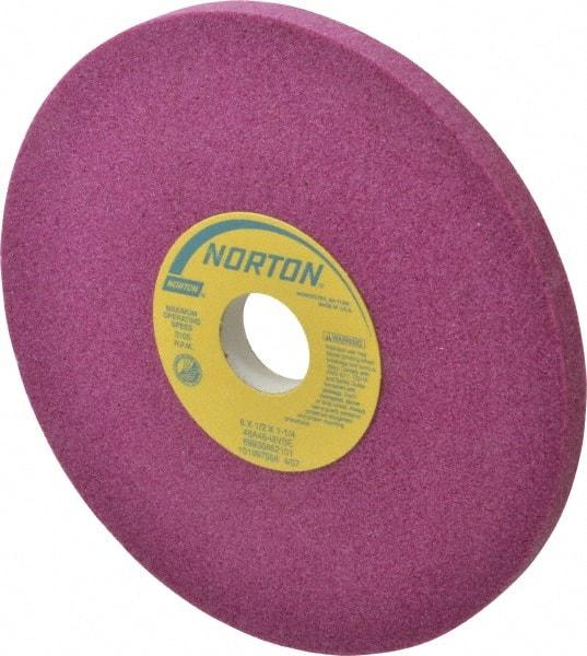 Norton - 8" Diam x 1-1/4" Hole x 1/2" Thick, I Hardness, 46 Grit Surface Grinding Wheel - Aluminum Oxide, Type 1, Coarse Grade, 3,105 Max RPM, Vitrified Bond, No Recess - Exact Tool & Supply