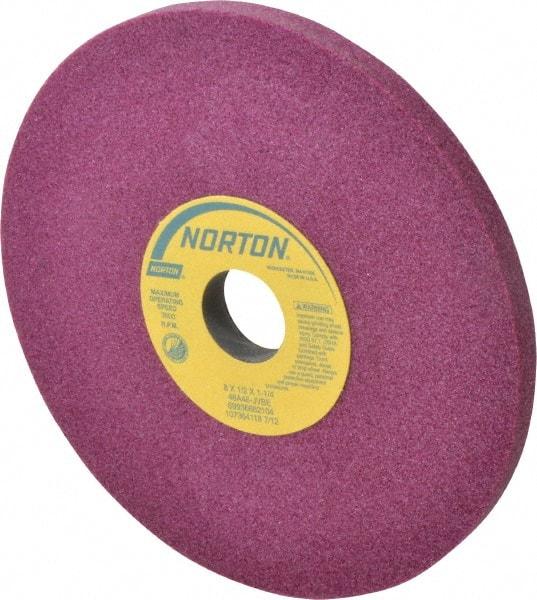Norton - 8" Diam x 1-1/4" Hole x 1/2" Thick, J Hardness, 46 Grit Surface Grinding Wheel - Aluminum Oxide, Type 1, Coarse Grade, 3,600 Max RPM, Vitrified Bond, No Recess - Exact Tool & Supply