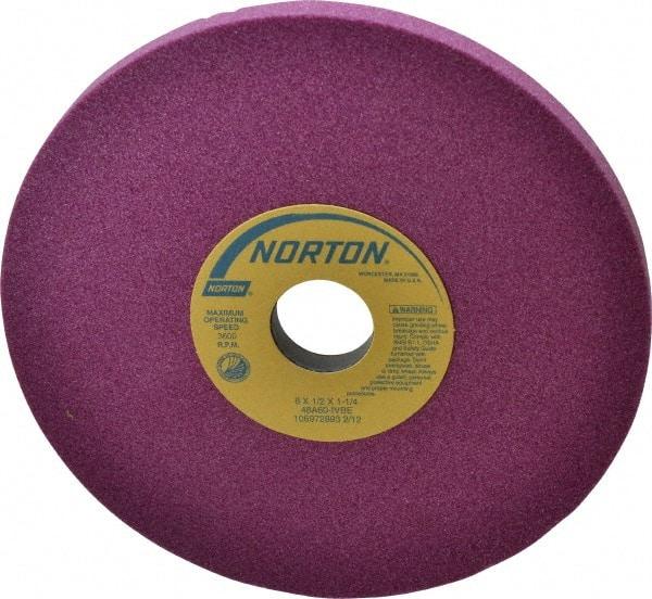 Norton - 8" Diam x 1-1/4" Hole x 1/2" Thick, I Hardness, 60 Grit Surface Grinding Wheel - Aluminum Oxide, Type 1, Medium Grade, 3,600 Max RPM, Vitrified Bond, No Recess - Exact Tool & Supply