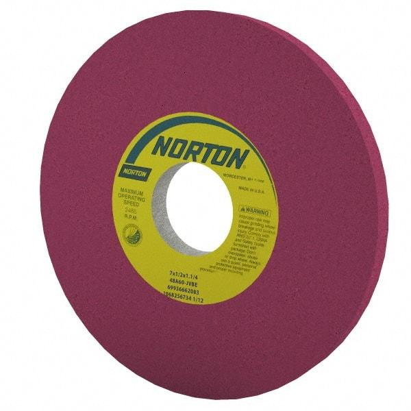 Norton - 8" Diam x 1-1/4" Hole x 1/2" Thick, J Hardness, 60 Grit Surface Grinding Wheel - Aluminum Oxide, Type 1, Medium Grade, 3,600 Max RPM, Vitrified Bond, No Recess - Exact Tool & Supply