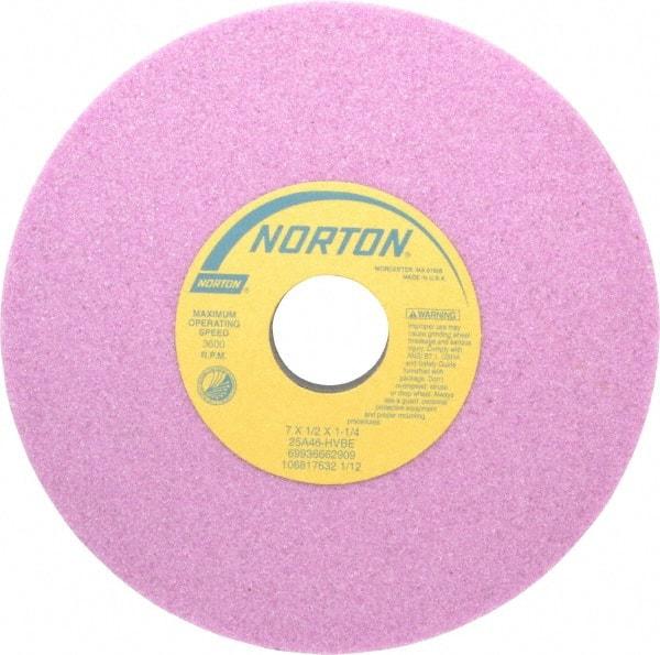 Norton - 7" Diam x 1-1/4" Hole x 1/2" Thick, H Hardness, 46 Grit Surface Grinding Wheel - Aluminum Oxide, Type 1, Coarse Grade, 3,600 Max RPM, Vitrified Bond, No Recess - Exact Tool & Supply