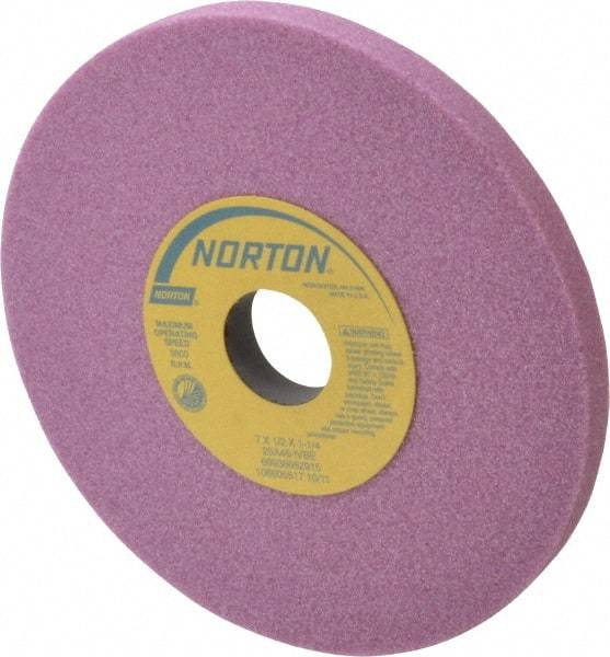 Norton - 7" Diam x 1-1/4" Hole x 1/2" Thick, I Hardness, 46 Grit Surface Grinding Wheel - Aluminum Oxide, Type 1, Coarse Grade, 3,600 Max RPM, Vitrified Bond, No Recess - Exact Tool & Supply