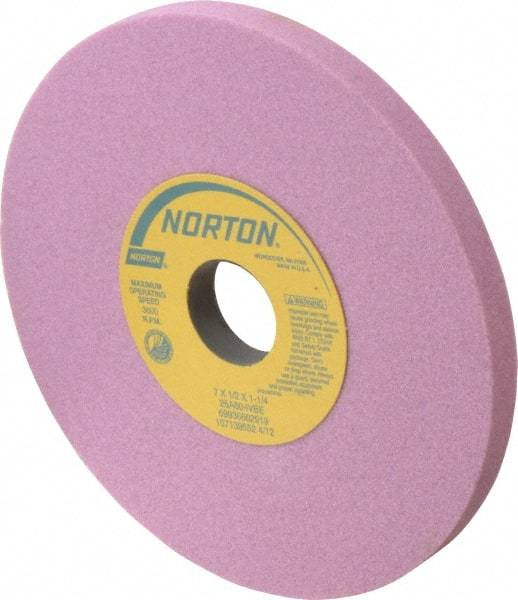Norton - 7" Diam x 1-1/4" Hole x 1/2" Thick, I Hardness, 60 Grit Surface Grinding Wheel - Aluminum Oxide, Type 1, Medium Grade, 3,600 Max RPM, Vitrified Bond, No Recess - Exact Tool & Supply
