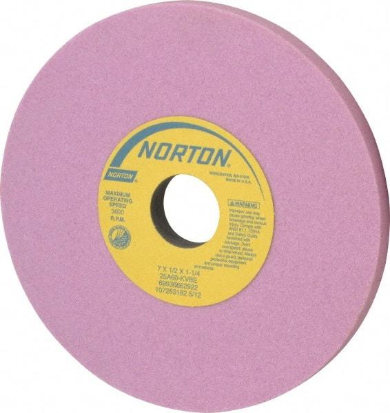 Norton - 7" Diam x 1-1/4" Hole x 1/2" Thick, K Hardness, 60 Grit Surface Grinding Wheel - Aluminum Oxide, Type 1, Medium Grade, 3,600 Max RPM, Vitrified Bond, No Recess - Exact Tool & Supply