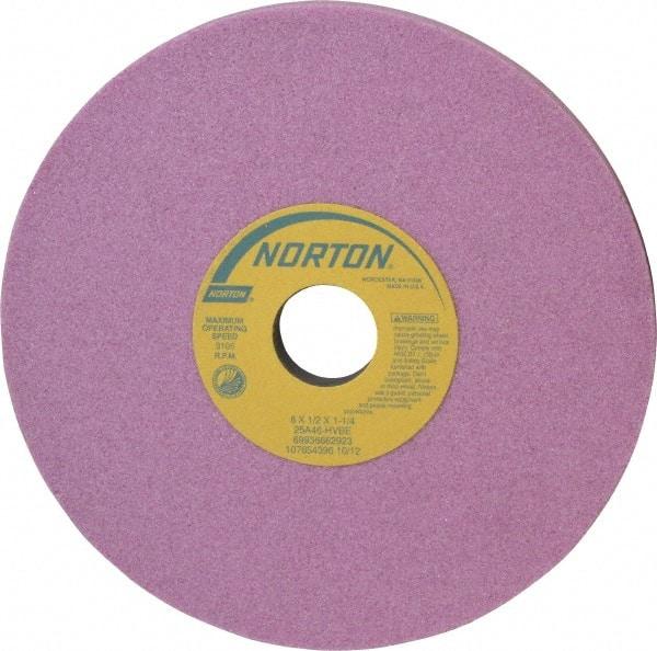 Norton - 8" Diam x 1-1/4" Hole x 1/2" Thick, H Hardness, 46 Grit Surface Grinding Wheel - Aluminum Oxide, Type 1, Coarse Grade, 3,105 Max RPM, Vitrified Bond, No Recess - Exact Tool & Supply