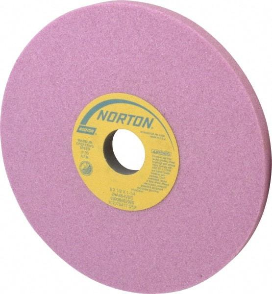Norton - 8" Diam x 1-1/4" Hole x 1/2" Thick, I Hardness, 46 Grit Surface Grinding Wheel - Aluminum Oxide, Type 1, Coarse Grade, 3,105 Max RPM, Vitrified Bond, No Recess - Exact Tool & Supply