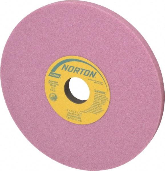 Norton - 8" Diam x 1-1/4" Hole x 1/2" Thick, K Hardness, 46 Grit Surface Grinding Wheel - Aluminum Oxide, Type 1, Coarse Grade, 3,105 Max RPM, Vitrified Bond, No Recess - Exact Tool & Supply