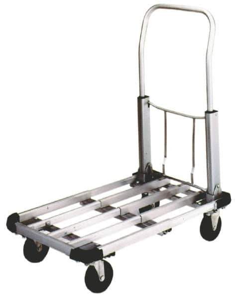 Value Collection - 350 Lb Capacity Aluminum Platform Truck - Aluminum Deck, 16" OAW, Hard Rubber Casters - Exact Tool & Supply