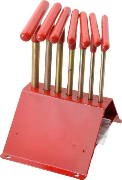 Made in USA - 7 Piece T-Handle Hex Key Set - Hex Range 7/64 to 1/4", 7" OAL, Chromalloy Steel - Exact Tool & Supply