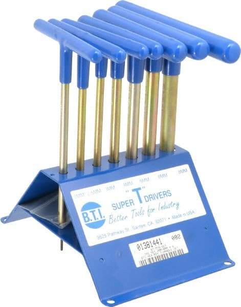 Made in USA - 7 Piece T-Handle Hex Key Set - Hex Range 2 to 8mm, 7" OAL, Chromalloy Steel - Exact Tool & Supply
