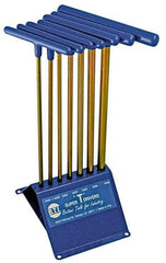 Made in USA - 7 Piece T-Handle Hex Key Set - Hex Range 2 to 8mm, 13" OAL, Chromalloy Steel - Exact Tool & Supply