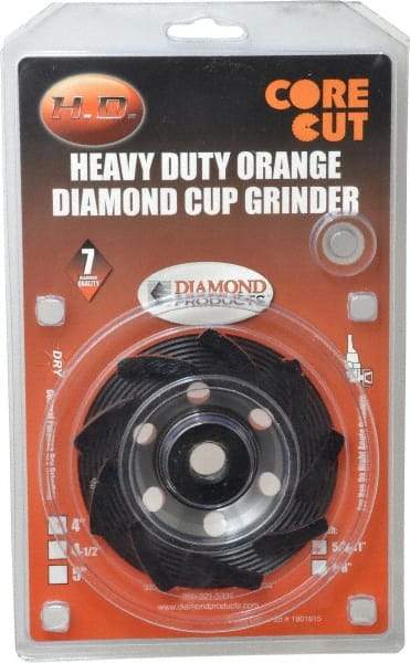 Core Cut - 4" Diam, 3/16" Overall Thickness, Spiral Cup Tool & Cutter Grinding Wheel - Diamond, 15,000 RPM - Exact Tool & Supply