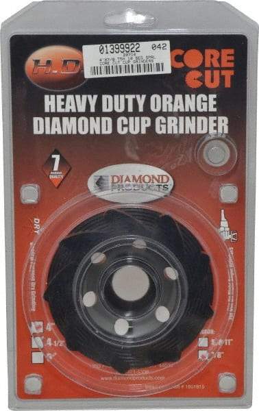 Core Cut - 4" Diam, 7/8" Hole Size, 3/16" Overall Thickness, Spiral Cup Tool & Cutter Grinding Wheel - Diamond, 15,000 RPM - Exact Tool & Supply