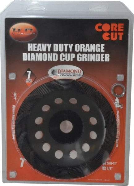 Core Cut - 7" Diam, 7/8" Hole Size, 3/16" Overall Thickness, Spiral Cup Tool & Cutter Grinding Wheel - Diamond, 8,725 RPM - Exact Tool & Supply