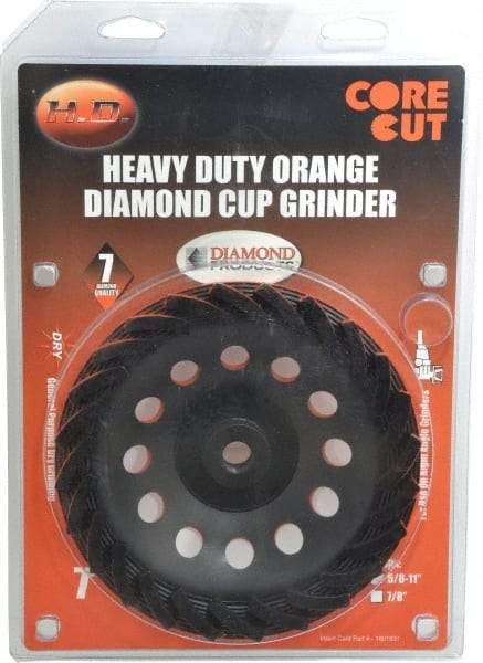 Core Cut - 7" Diam, 3/16" Overall Thickness, Spiral Cup Tool & Cutter Grinding Wheel - Diamond, 8,725 RPM - Exact Tool & Supply