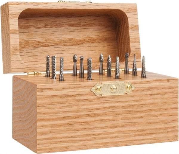 SGS Pro - 12 Piece, 1/8" Shank Burr Set - Tungsten Carbide - Exact Tool & Supply