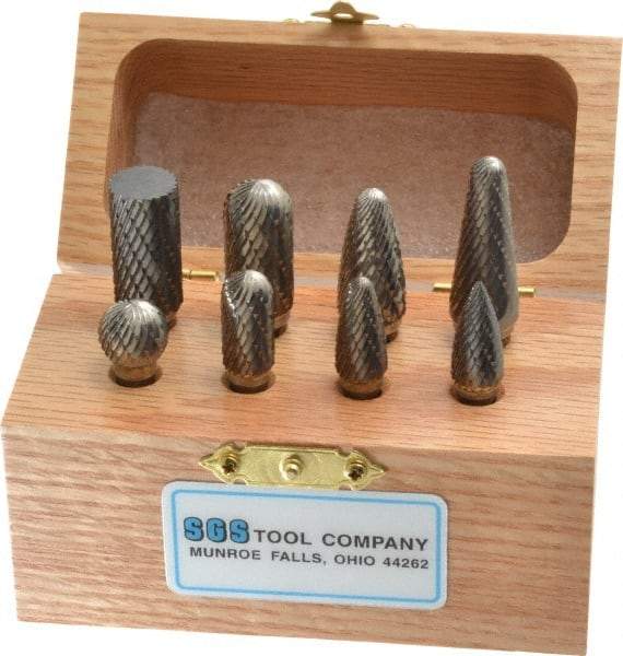 SGS Pro - 8 Piece, 1/4" Shank Burr Set - Tungsten Carbide - Exact Tool & Supply