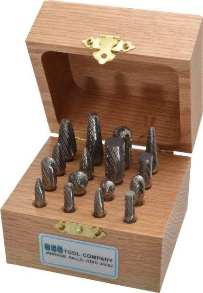 SGS Pro - 16 Piece, 1/4" Shank Burr Set - Tungsten Carbide - Exact Tool & Supply