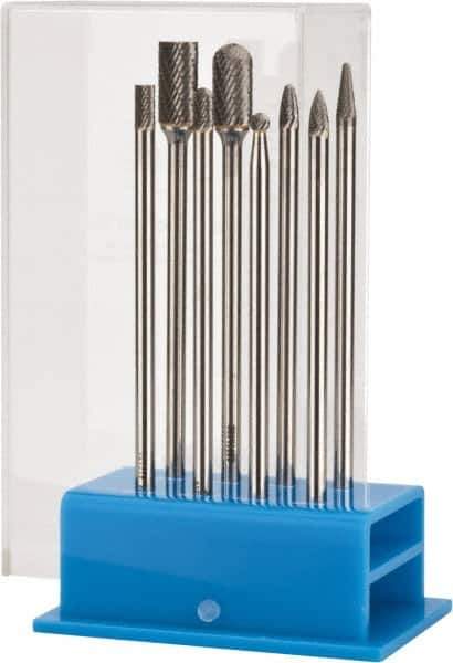 SGS Pro - 8 Piece, 1/4" Shank Burr Set - Tungsten Carbide, Multiple Head Shape - Exact Tool & Supply